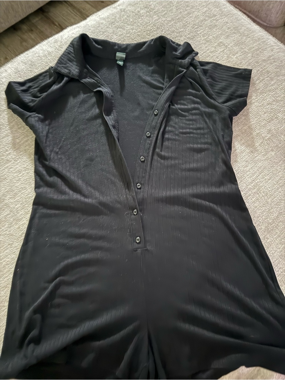 Black Short Sleeve Button Romper